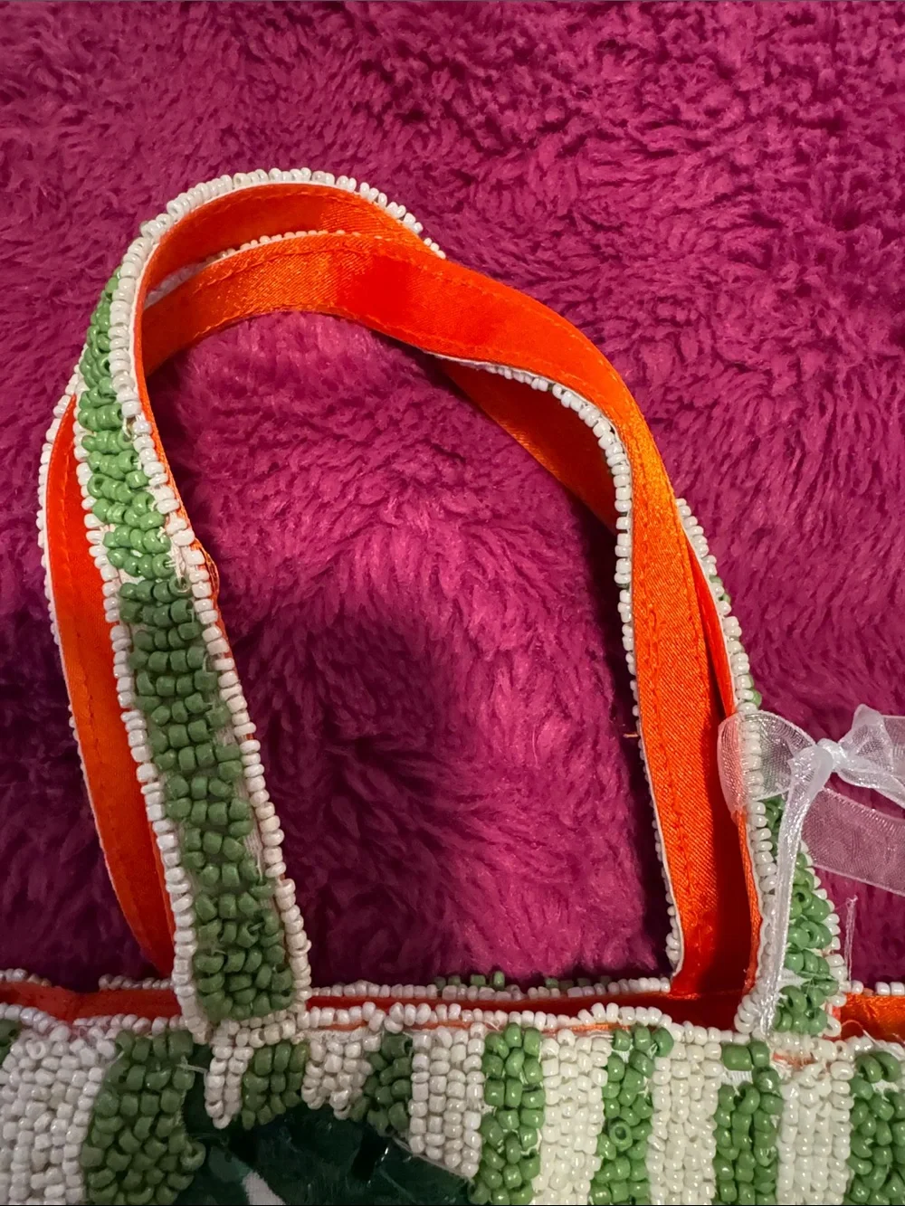 Hand Crafted Beaded Citrus Tote - Green, Cream & Orange